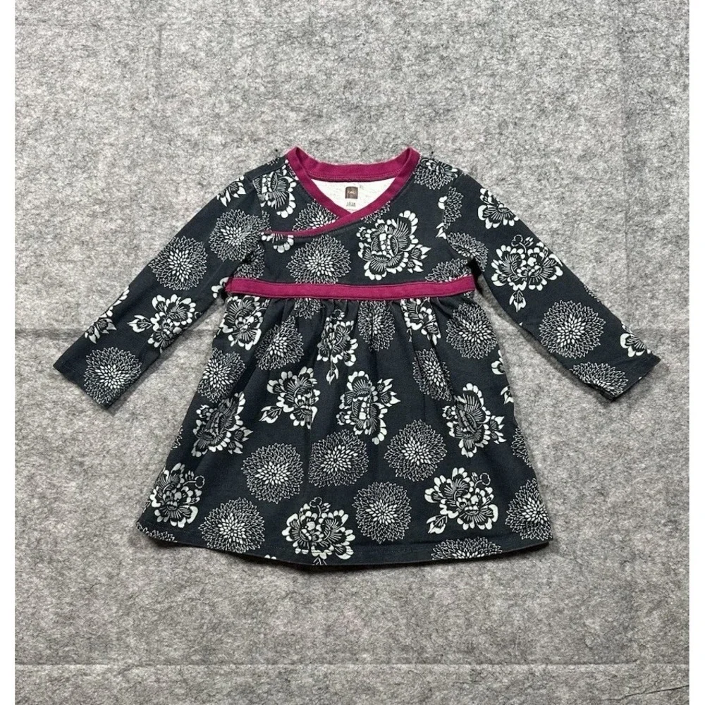 Tea cross neck long sleeved  PullOver Gray Dress floral 12-18 Months
